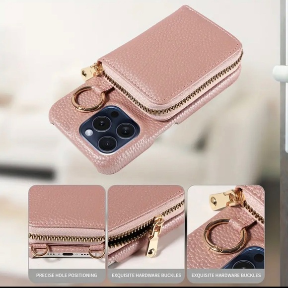 Anti Drop Faux Leather Phone Case With Zipper Lanyard Wallet iPhone 15ProMax - Picture 4 of 6